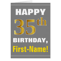 Bold, Grey, Faux Gold 35th Birthday w/ Name Card