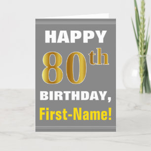 Bold, Grey, Faux Gold 80th Birthday w/ Name Card