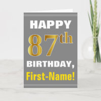 Bold, Grey, Faux Gold 87th Birthday w/ Name Card