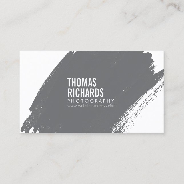Bold Grey Grunge Brushstroke Business Card (Front)