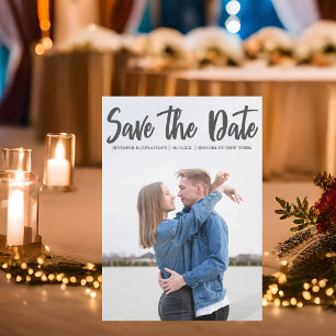 Bold Grey Script Overlay Modern Engagement Photo Save The Date