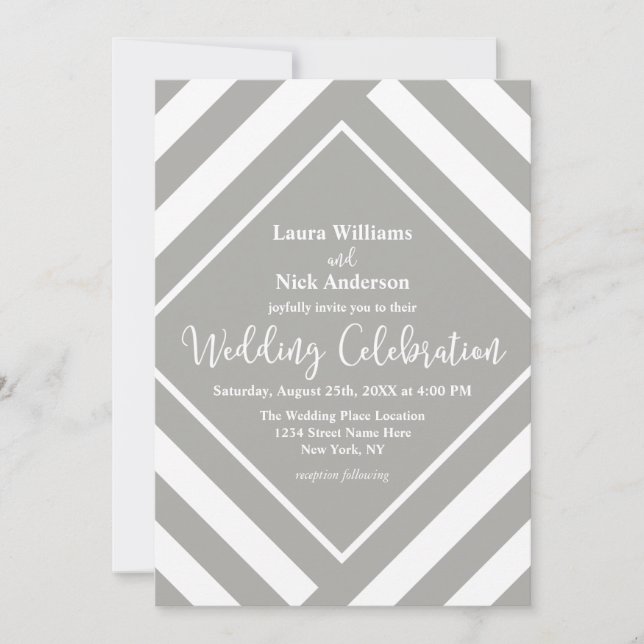 Bold Grey Stripes Modern Wedding Invitation (Front)