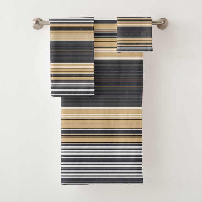 Bold Grey Tan Stripes Bath Towel Set (Insitu)