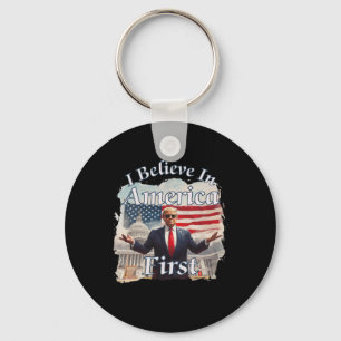 Bold Gritty Retro Political Slogan America First D Key Ring
