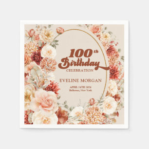 Bold groovy copper blush burgundy 100th birthday napkin