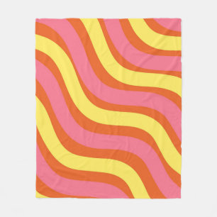 Bold Groovy Orange Yellow Pink Wavy Stripe Modern  Fleece Blanket