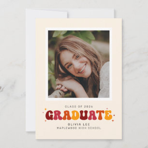 Bold Groovy Retro Photo Graduation  Announcement