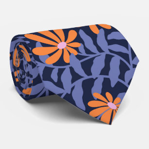 Bold groovy trailing flowers – blue orange tie
