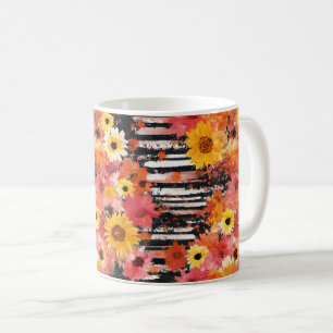 Bold Grunge Floral Black Orange Pink Pattern Coffee Mug