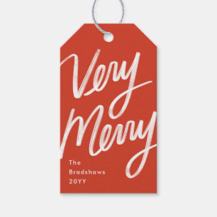 Bold Hand Lettered Very Merry Holiday Photo Gift Tags