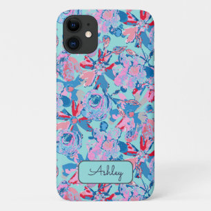 Bold Hand Painted Floral Red Blue Pink Monogram Case-Mate iPhone Case