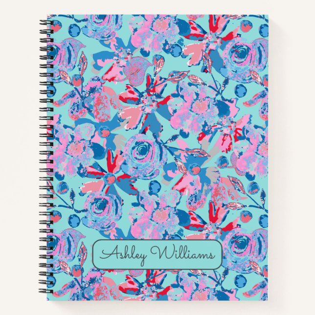 Bold Hand-Painted Floral – Red, Blue & Pink Notebook (Front)