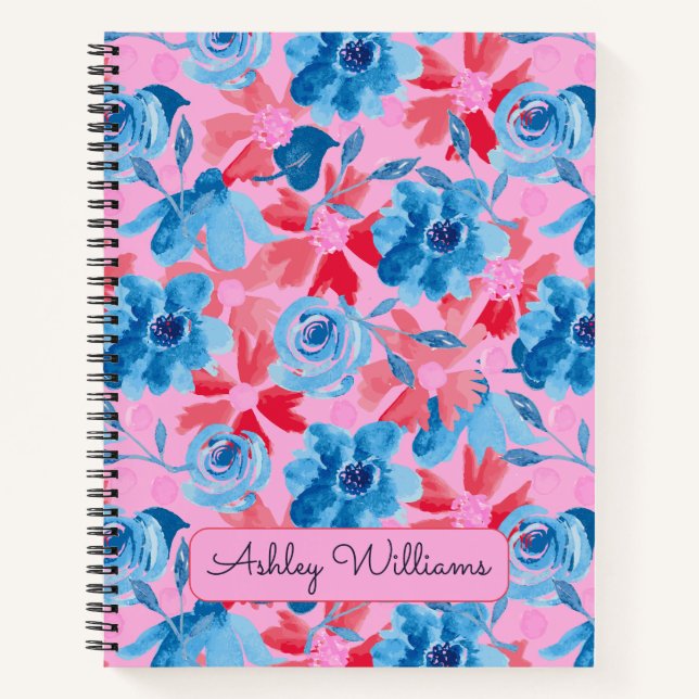 Bold Hand-Painted Floral – Red, Blue & Pink Notebook (Front)