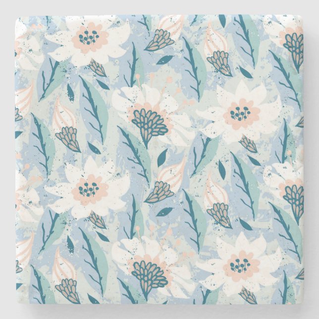 Bold Hand Painted Floral Vintage Stone Coaster (Front)