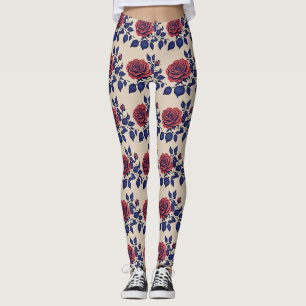 Bold Hand Painted Red Roses  Leggings