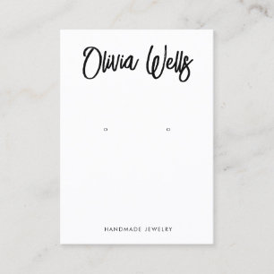 Bold Handwritten Signature Script White Earring Business Card