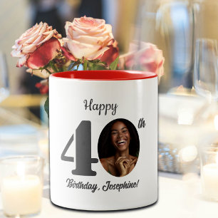 Bold Happy 40th Birthday Photo Two-Tone Coffee Mug