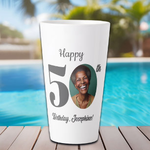 Bold Happy 50th Birthday Photo Latte Mug