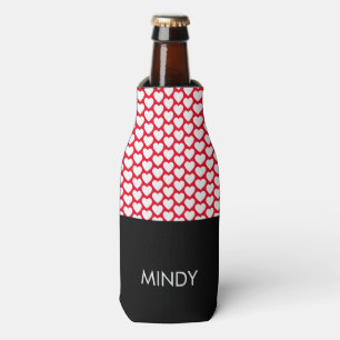 Bold Hearts  White Red Black Pattern  Bottle Cooler