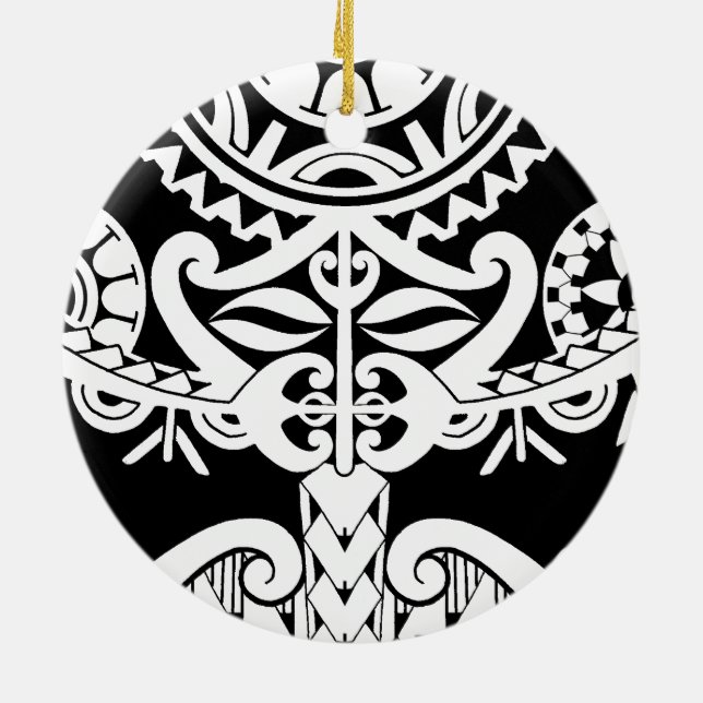 Bold heavy black tribal polynesian tattoo mask ceramic tree decoration (Back)