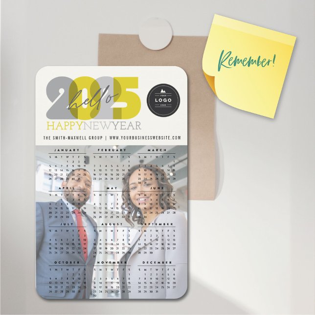 Bold Hello 2025 Calendar New Year Photo Magnet (Bold Hello Yellow Transparent 2025 Calendar New Year Photo Flexible Magnet @ fat_fa_tin)
