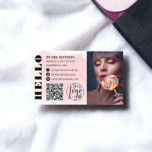 Bold hello brushstroke Qr photo logo social media  Business Card