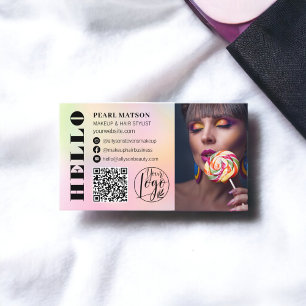 Bold hello ombre chic Qr photo logo social media  Business Card