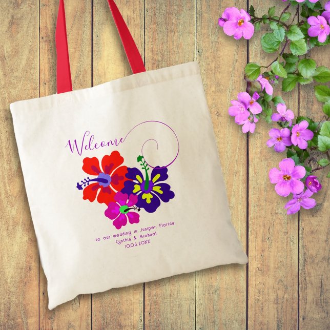 Bold Hibiscus Flowers Welcome Guests Tote Bag (Creator Uploaded)
