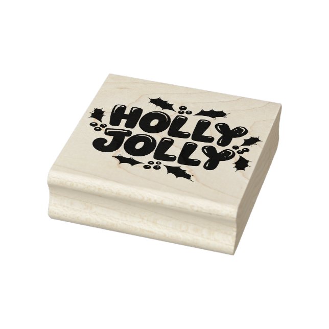 Bold Holly Jolly Typography with Festive Leaf  Rubber Stamp (Stamp)