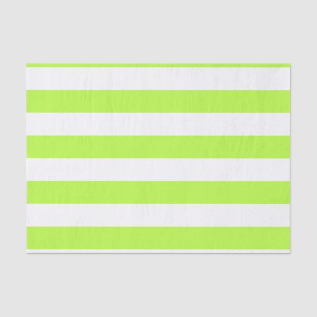Bold Horizontal Lime Green and White Stripes Tissue Paper (Front)