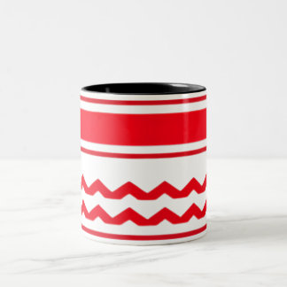 Bold Horizontal Red Stripes with Zigzag Pattern Two-Tone Coffee Mug