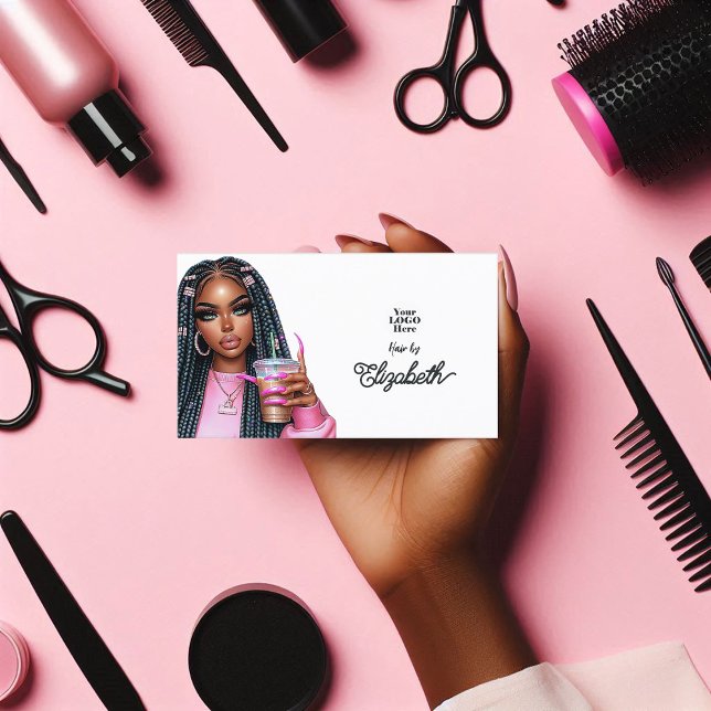 Bold Hot-Pink African American Salon Branding Business Card (Bold Hot-Pink African American Salon Branding Business Card)