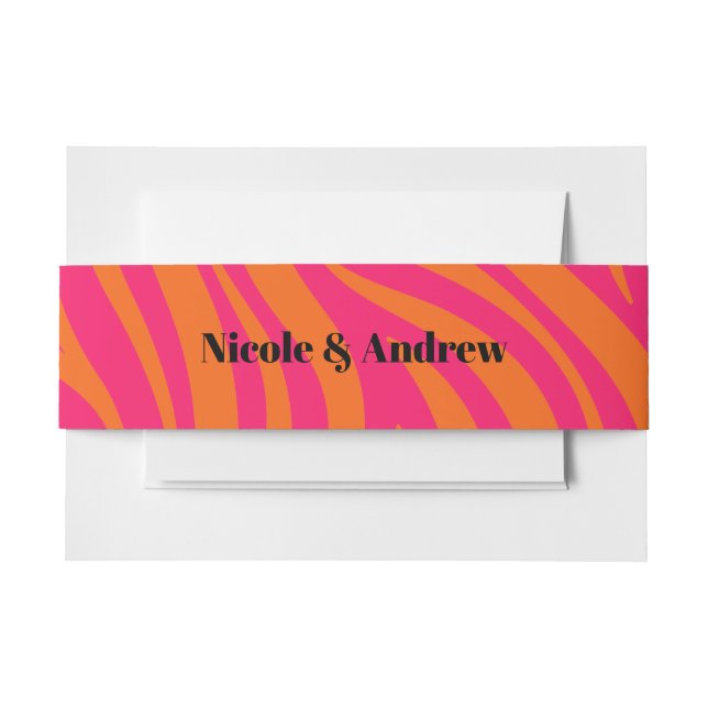 Bold Hot Pink and Orange Abstract with Names Invitation Belly Band (Front Example)