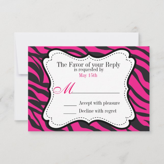Bold Hot Pink Black Zebra Stripes Wedding Invites (Front)