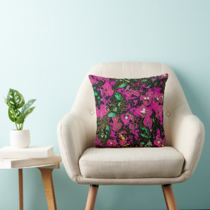 Bold Hot Pink Bougainvillea Polka Dot Pattern Cushion