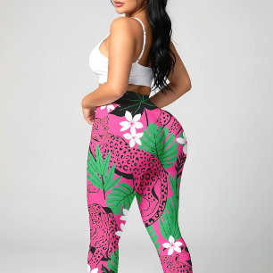 Bold Hot Pink Leopard Tropical Jungle Seamless Pat Leggings