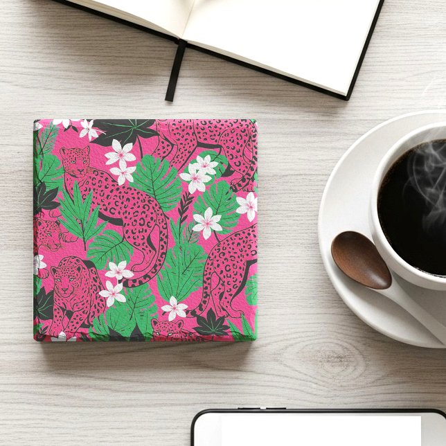 Bold Hot Pink Leopard Tropical Jungle Seamless Pat Stone Coaster (Creator Uploaded)