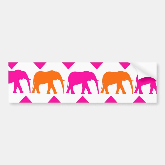 Bold Hot Pink Orange Elephants Chevron Stripes Bumper Sticker (Front)