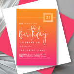 Bold Hot Pink Orange Simple Minimal 21st Birthday Invitation<br><div class="desc">Bold, beautiful, and so stylish, this simple minimal 21st birthday party invitation has a retro vibe.  Bright ombre gradient colours in shades of orange and hot pink blend in a colour explosion just perfect for a celebration. The colours resemble a sunrise and the dawn of a new era! The modern...</div>