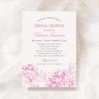 Bold Hot Pink Peony Sketch Wedding Shower