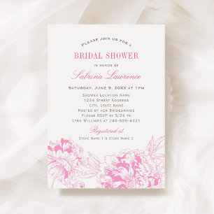 Bold Hot Pink Peony Sketch Wedding Shower Invitation