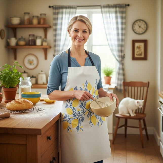 Bold house plants colourful Woodcut style Apron (Bold lemons and vines colorful Woodcut style.)