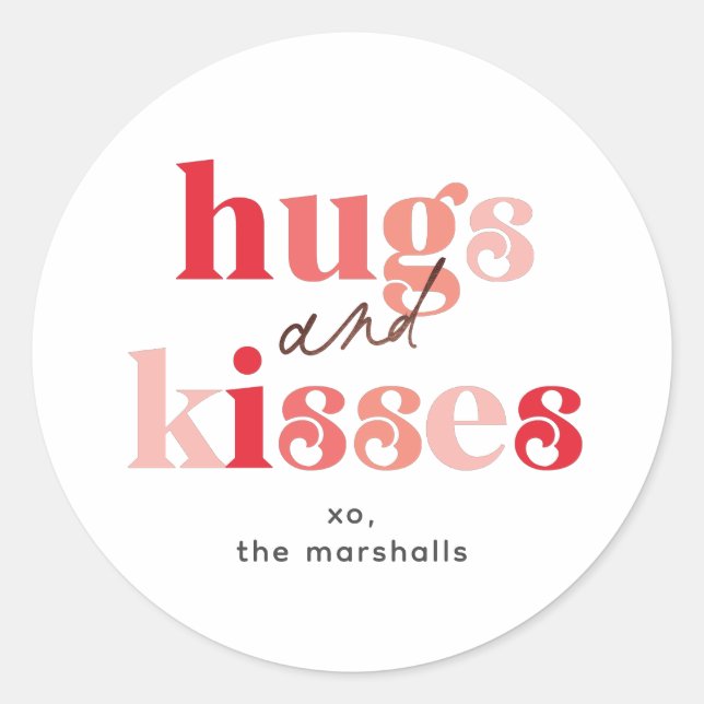 Bold Hugs and Kisses Valentine's Day Classic Round Sticker (Front)