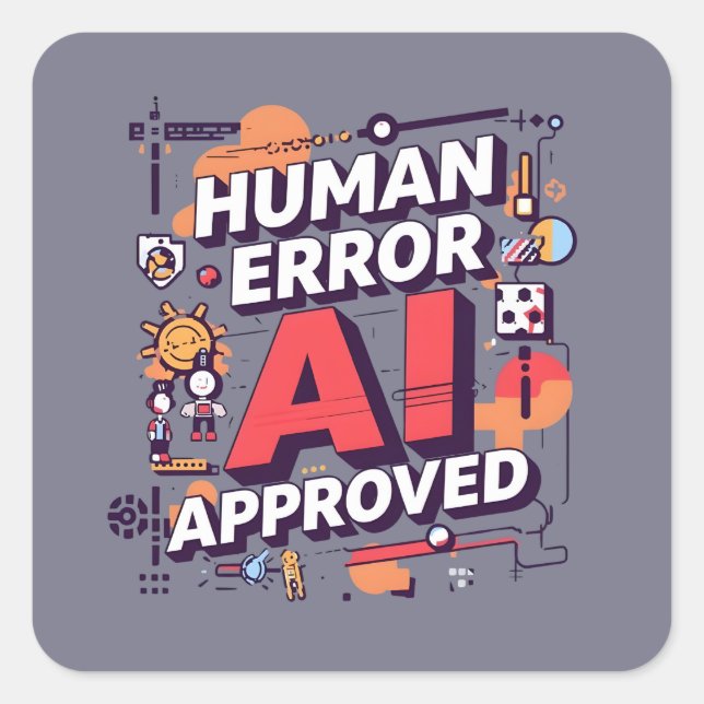 Bold “Human Error, AI Approved” Digital Art Square Sticker (Front)