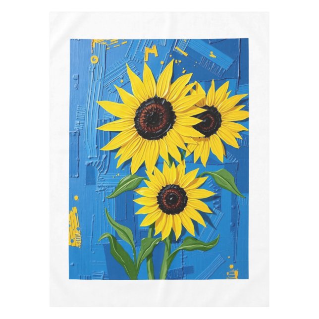 Bold Impasto Abstract Sunflower Vibrant Yellow Dee Tablecloth (Front)