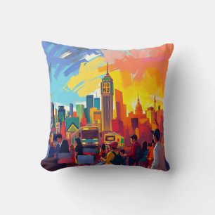 Bold Impressionistic Cityscape Cushion