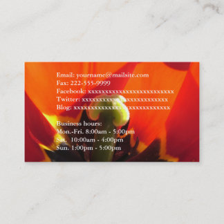 Bold, impressive red tulip flower full information business card
