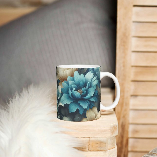 Bold in Blue & Delicate Cream Florals  Coffee Mug (Creator Uploaded)