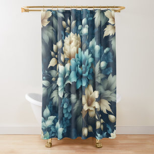 Bold in Blue & Delicate Cream Florals  Shower Curtain