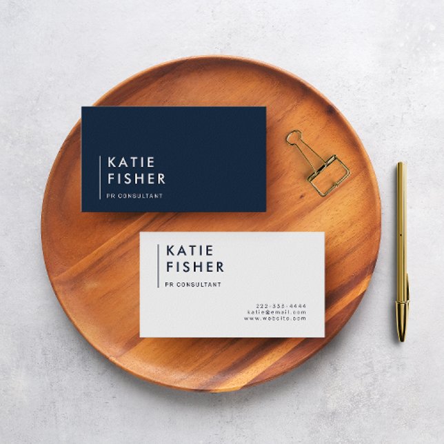 Bold in Blue & White: Modern Minimalist  Business Card (A chic and modern dark blue and white business card.)